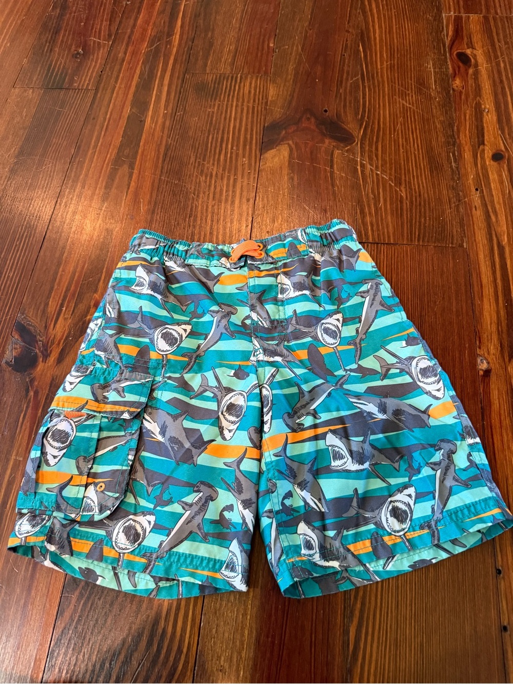 Boys Turquoise Shark Print Swim Shorts